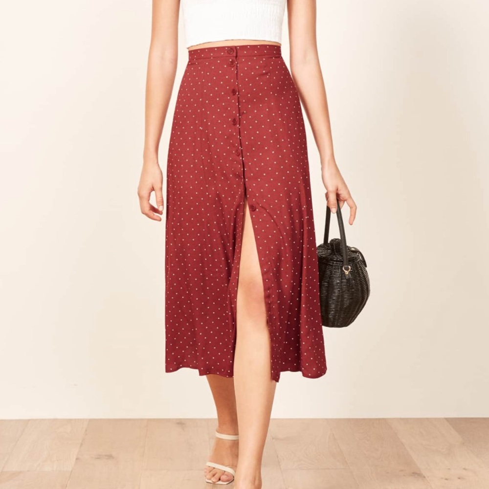 Red polka dot Reformation Skirt